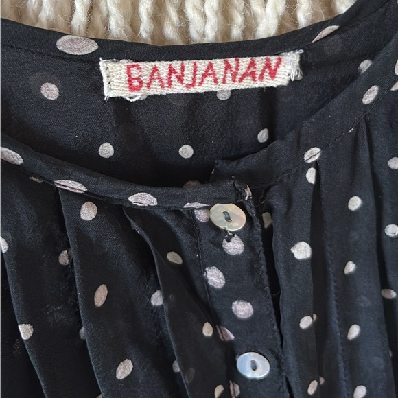 Banjanan Polka Dot Bib Dress Long Sleeve Ruffle Pleated Cotton Size Small - Picture 3 of 5